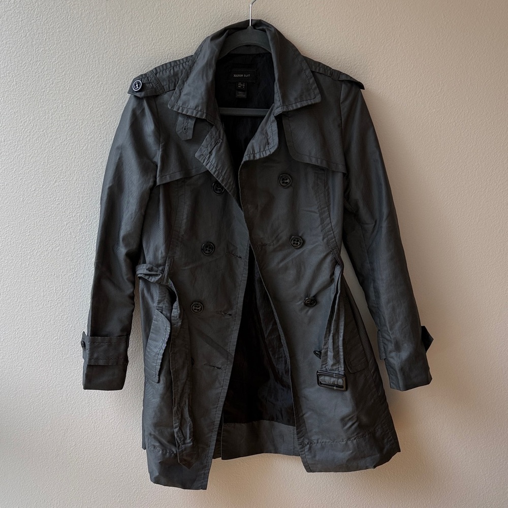 Gray Double-Breasted Nylon Trench Coat